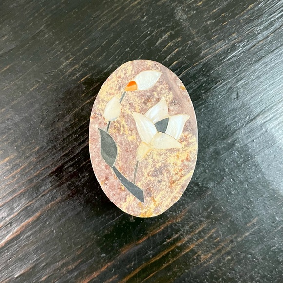 Set of 2 Vintage Inlay Marble  Oval Rectangular Trinket Boxes  Soap Stone - Picture 3 of 11